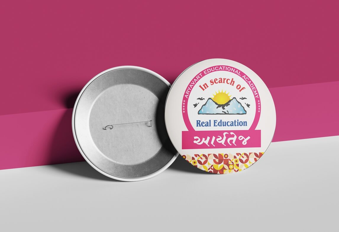 School pin badge design, Educational badge design India, Badge design, Round metal pin badge, Student identity badge design