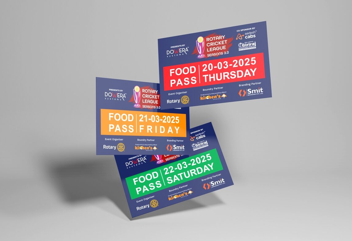 Food pass, food pass design, food pass printing, event marketing material design, exhibition management company in Gujarat