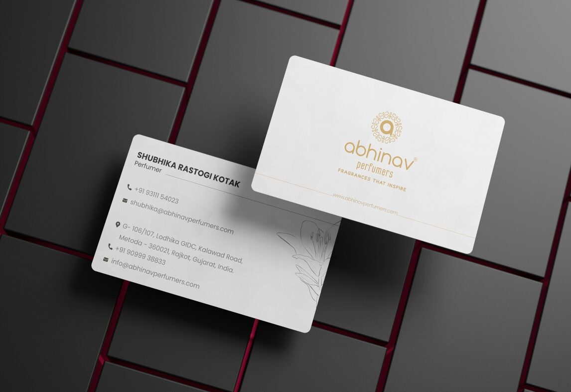 perfume brand visiting card design, business card for perfume company, luxury visiting card design india, brand card design, company stationery design