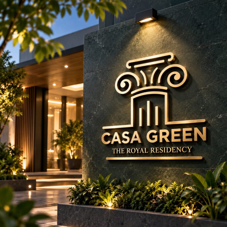Casa Green logo in gold metal letters, real estate branding by Smit Branding, Rajkot