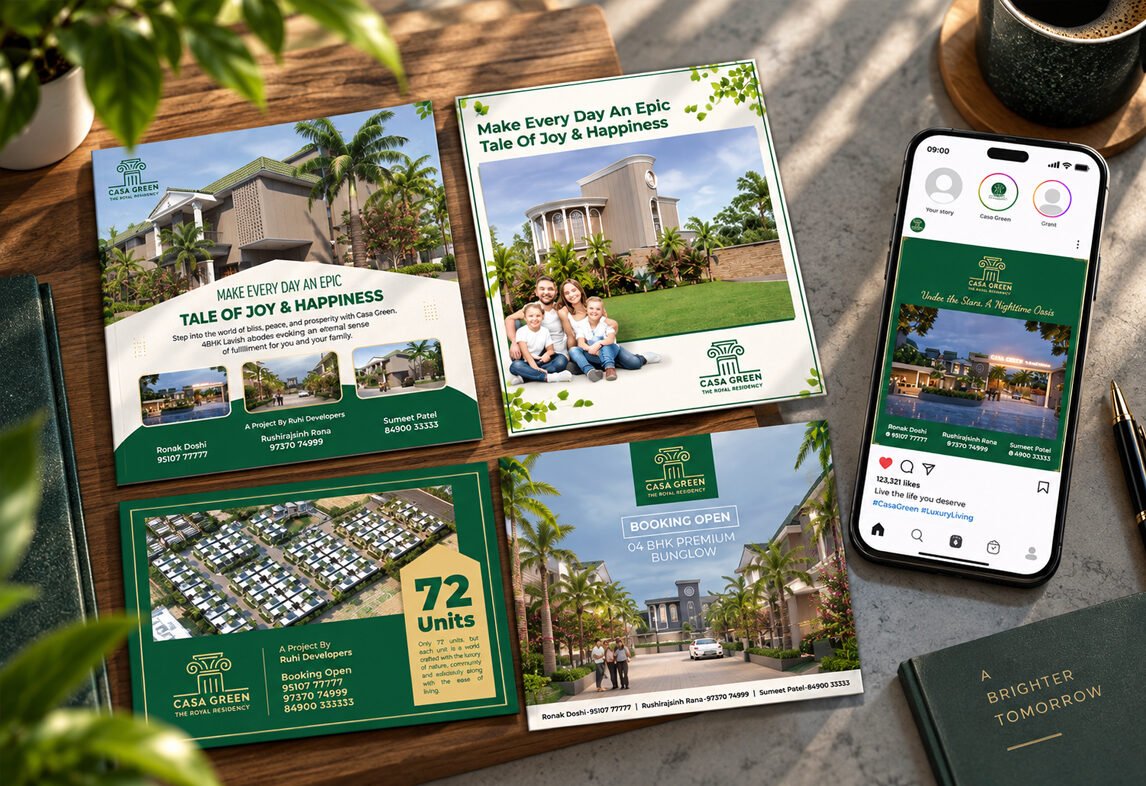 Casa Green print ads and Instagram post announcing 4 BHK bungalow bookings